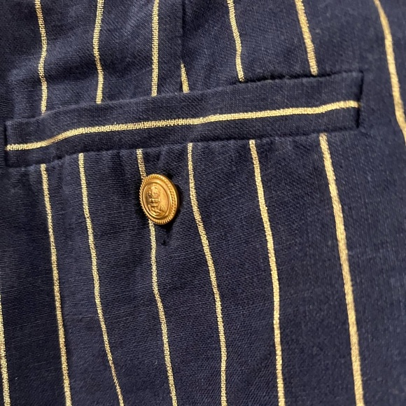 Ralph Lauren Shorts Blue Gold stripedVertical short New Size 6 Linen VINTAGE - Picture 3 of 7